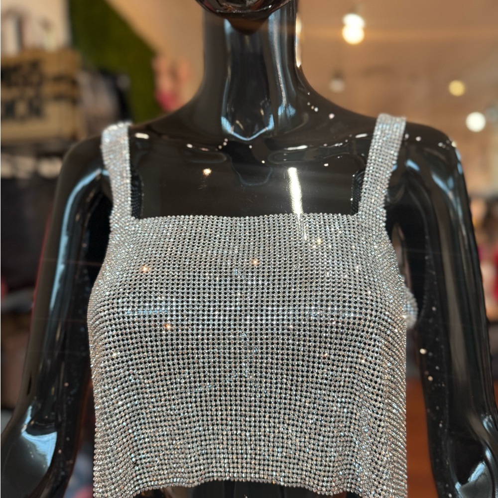 Silver Sequin Crop Tank Top